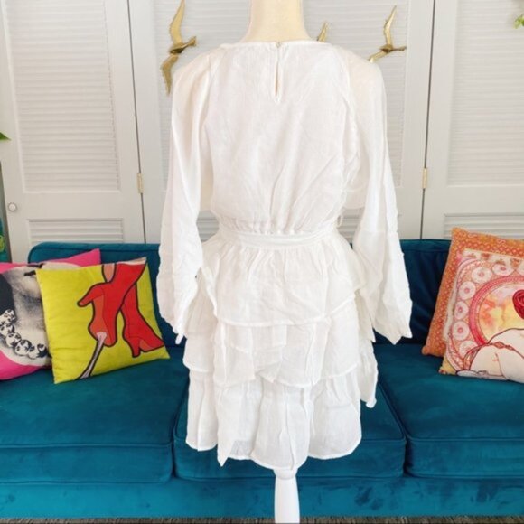 Entro | Elizabeth Tiered Puff Bubble Sleeve Dress White Layered Bohemian Small - Picture 9 of 15